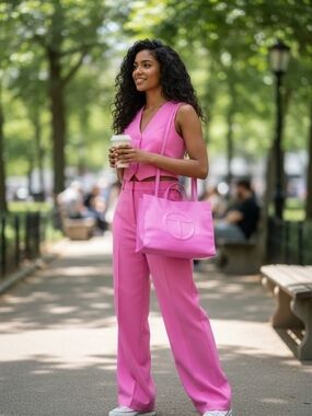 XL Telfar Pink Vegan Leather Tote with Embossed Logo/ Dual Straps